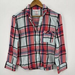 Victoria's Secret Pajama Top Women's Size S Red Plaid‎ Print Long Sleeve Button